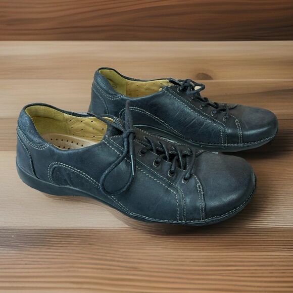 Clarks Unstructured Black Lace-Up Leather Oxford Sneaker Shoes Women's Size 9M - Picture 1 of 8